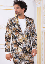 Brown Beige Floral Print 2-Pieces Suit