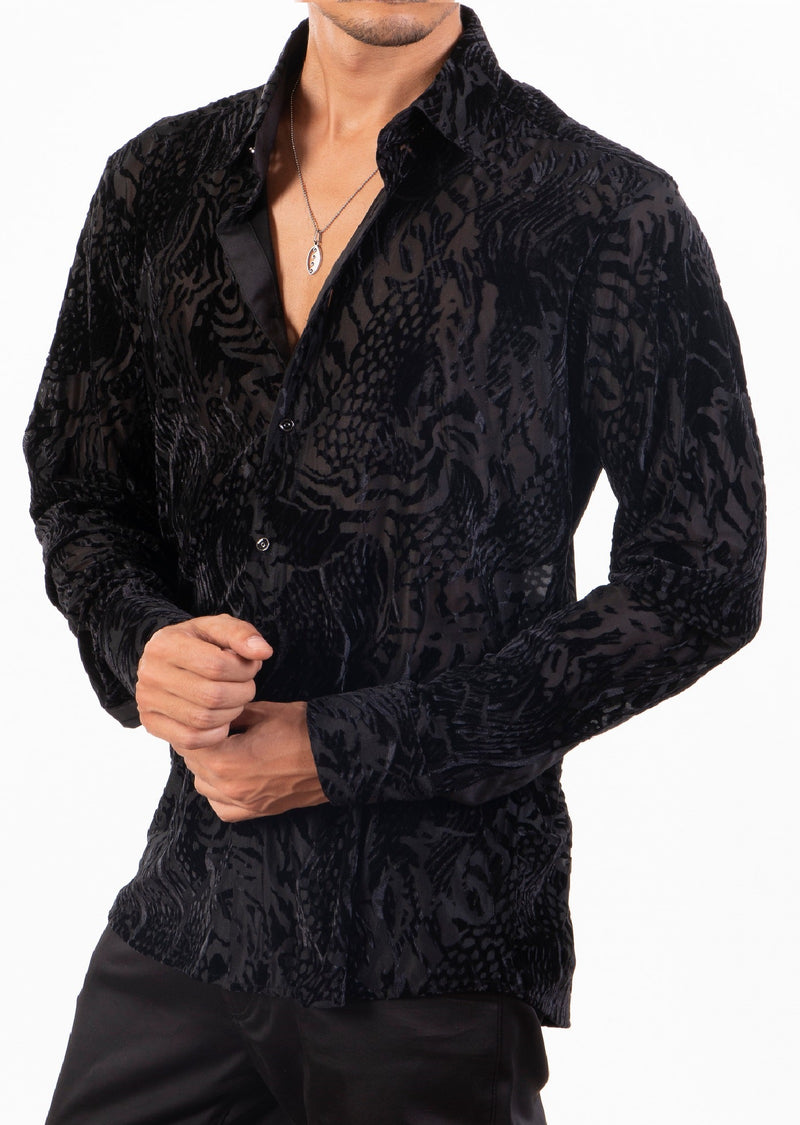 Black Wave Crush Velvet Shirt