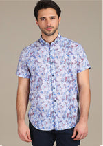 Blue Faded Paisley Print Short Sleeve Shirt