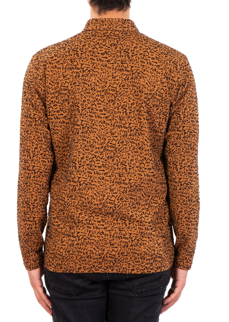 Brown "Words" Flocked Print Polo