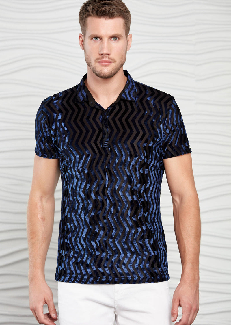 Royal Blue Wave Velvet Polo