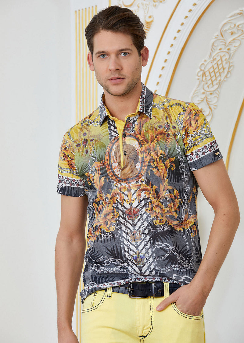 Gold "Hercules" Burn-out Print Polo