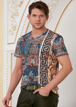 Blue Brown Mosaic Border Tee